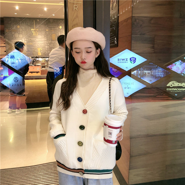 VK旗艦店 韓國學院秋冬彩色扣針織單品外套