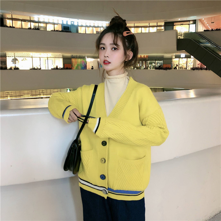 VK旗艦店 韓國學院秋冬彩色扣針織單品外套