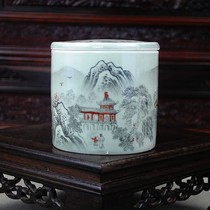 Jingdezhen ceramic antique hand-painted Republic of China landscape pattern cricket basin cricket pot songworm oil gourd called jar Grasshopper