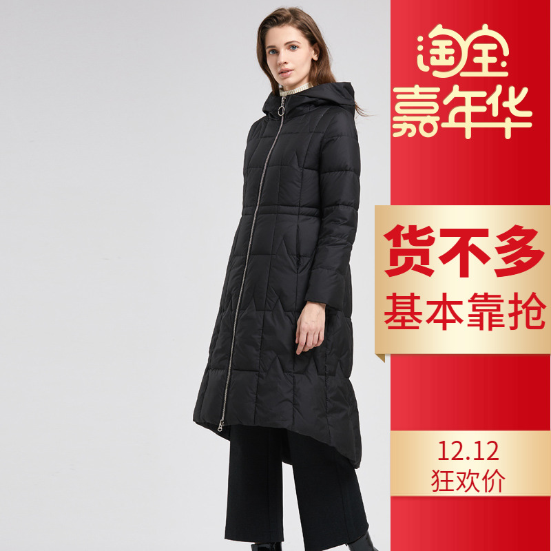 诗织2019新款羽绒服女长款过膝连帽修身直筒冬季加厚外套0YF0021