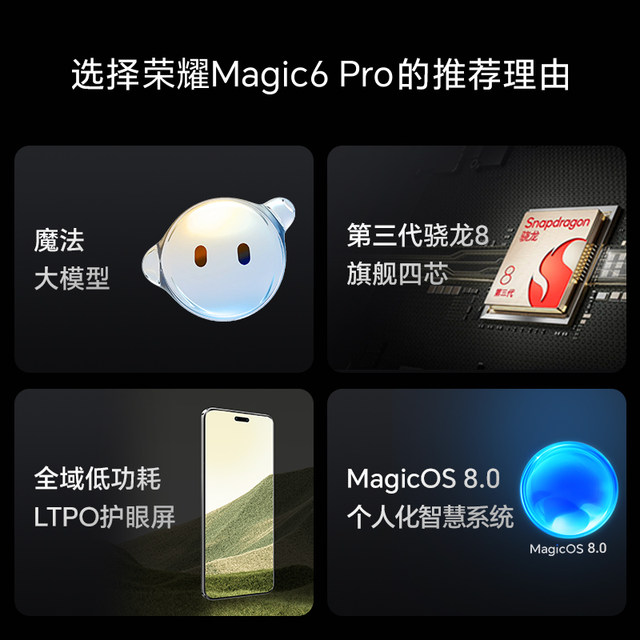 HONOR/Honor Magic6Pro5G ໂທລະສັບມືຖືລຸ້ນທີສາມ Snapdragon 8 chip/Honor Hongyan Communications/Honor Jurh Glass/ຮ້ານ flagship ຢ່າງເປັນທາງການ AI