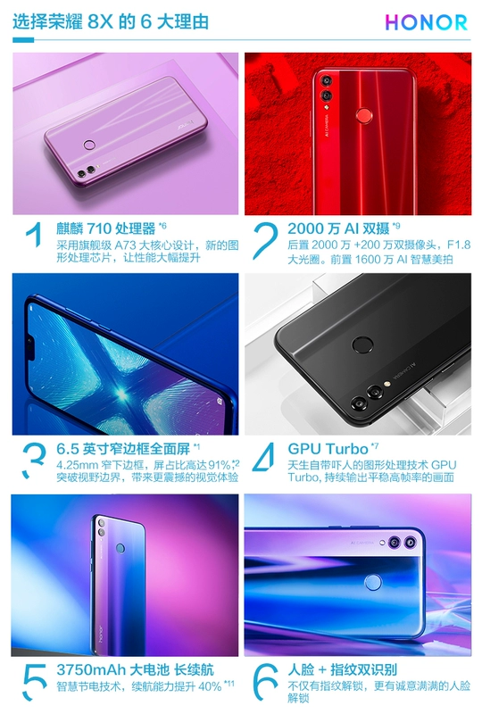 [Phiên bản đầy đủ của thời gian giới hạn 3 miễn phí] Huawei HONOR / vinh quang vinh quang 8X màn hình điện thoại di động toàn màn hình chiếm tới 91% * trang web chính thức của điện thoại thông minh trò chơi mới giới trẻ cửa hàng chính thức