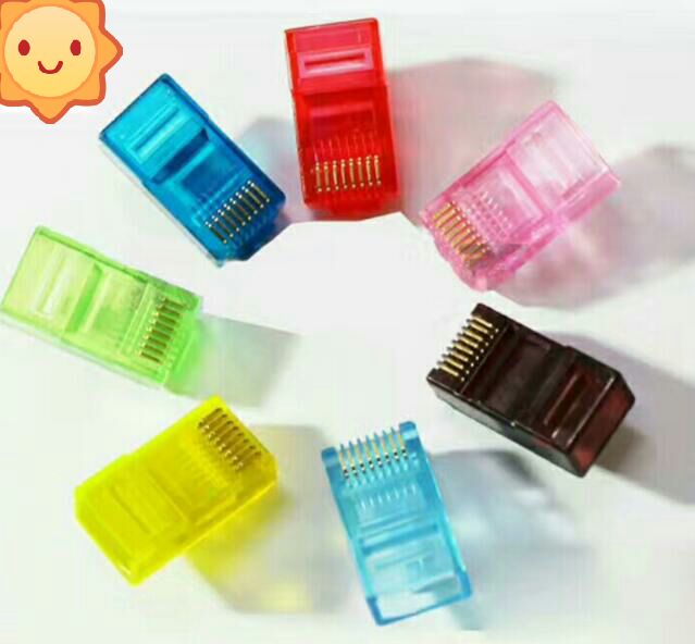 8-core color crystal head RJ45 network CAT5E connector 8P8C engineering identification color network computer connector