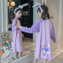 girls' spring autumn pure cotton long sleeve cartoon baby autumn winter children's pajamas girls' long home clothing star decoration