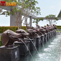 Twelve zodiac animal head bronze sculpture water fountain waterscape garden Outdoor brass handicraft ornaments imitation Yuanmingyuan