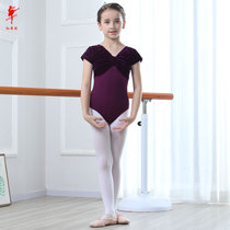 Red dance shoes Childrens ballet suit Girls short-sleeved velvet body suit Spring and autumn and winter dance suit Gymnastics practice suit 5307