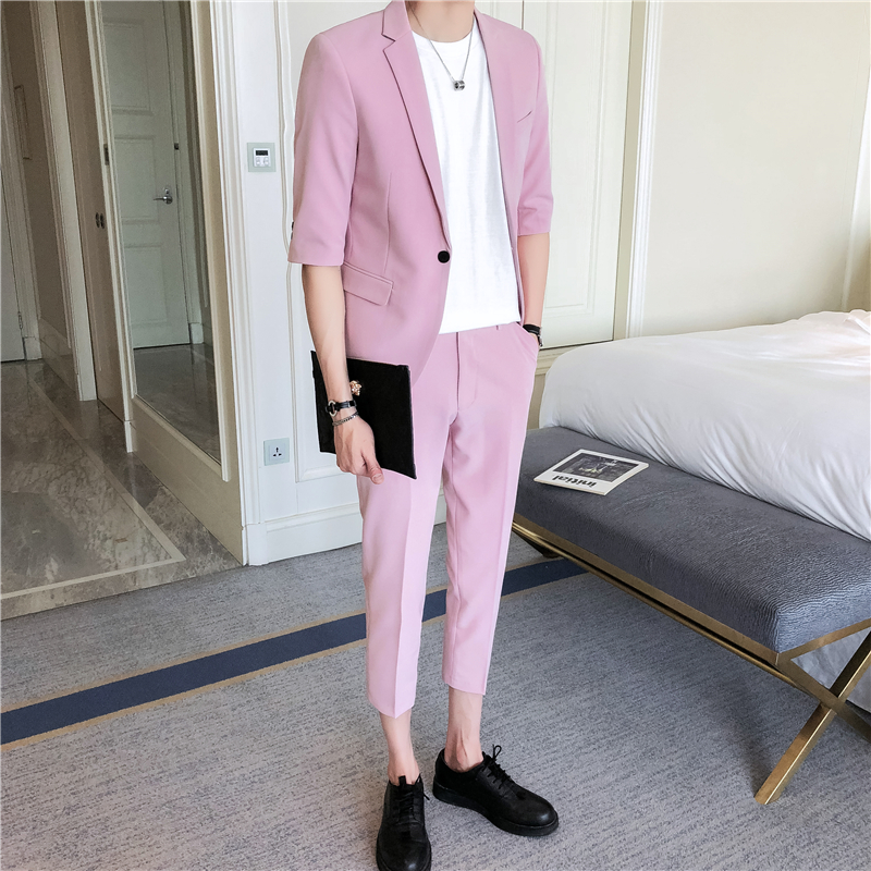 2019 mùa hè mới Casual Suit Hàn Quốc thời trang ăn mặc nam tay rắn Suit Suit Companion ăn mặc