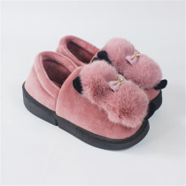 Cotton slippers Womens autumn and winter home cute Korean thick bottom high heel non-slip back cat fur slippers
