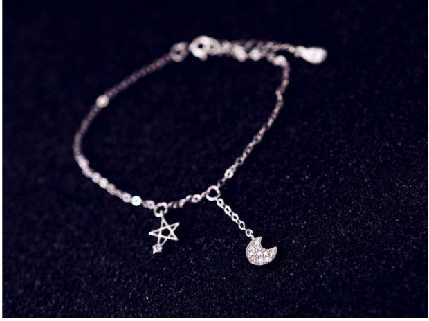 Đẹp bạc 925 sterling vòng chân bạc nữ khí chất chuỗi Hàn Quốc Ngôi sao thời trang Hàn Quốc và kim cương đính kim cương sinh viên lắc chân nữ vàng đẹp