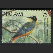 Malawi 1992 birds 75t white eyebrows more birdie 20-9 pin 1 (post-stamp position is different)