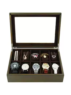 Watch box five-digit watch box retro household wooden jewelry box accessories storage hand collection solid wood veneer