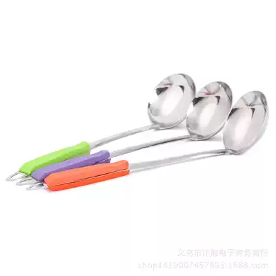 New colorful handle soup spoon creative spoon Plastic metal solid color spoon small soup spoon color random hair
