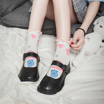 Wooden ear stockings children ins tide Net red thin summer and autumn Korean lace Loli jk Japanese cute mid-line socks