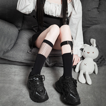 jk socks womens middle tube spring calf socks ins tide thin leg ring clip half tube non-slip fishing net socks knee-length stockings