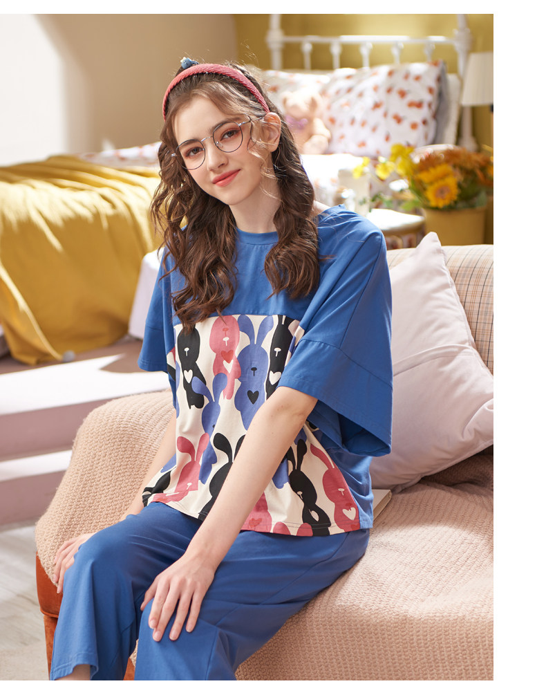 雪俐 春夏女式短袖长裤宽松可外穿家居服套装 天猫优惠券折后￥49包邮（￥149-100）多款可选