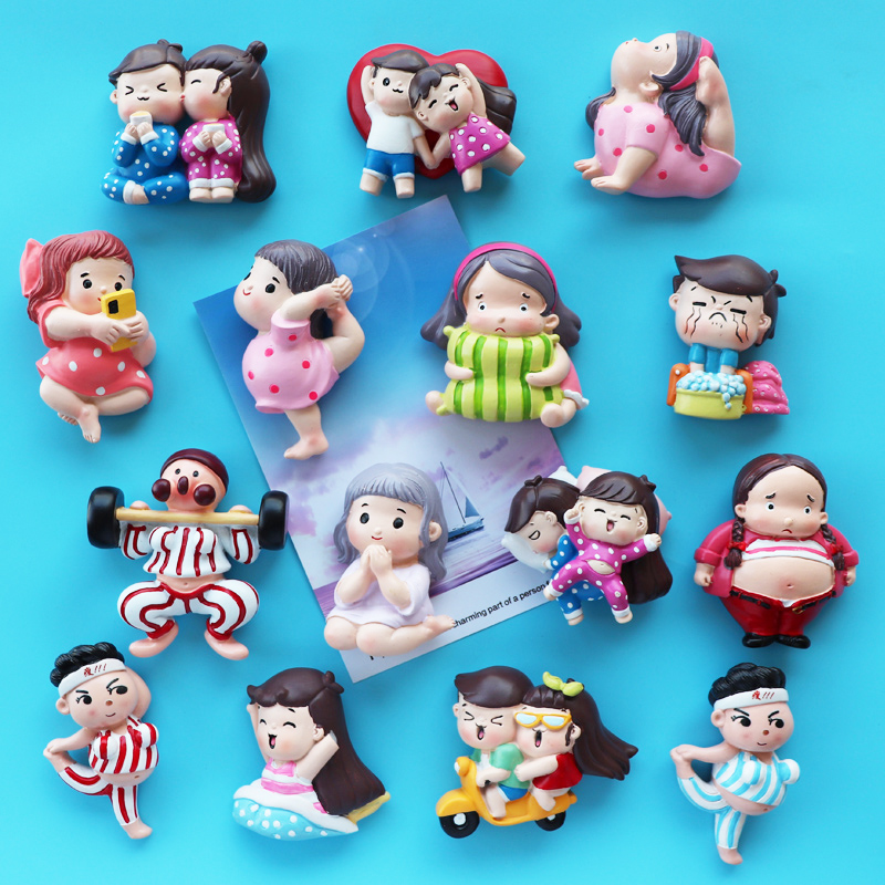Modern cartoon cute girl refrigerator sticker magnetic whiteboard sticker refrigerator door couple character decoration suction magnet