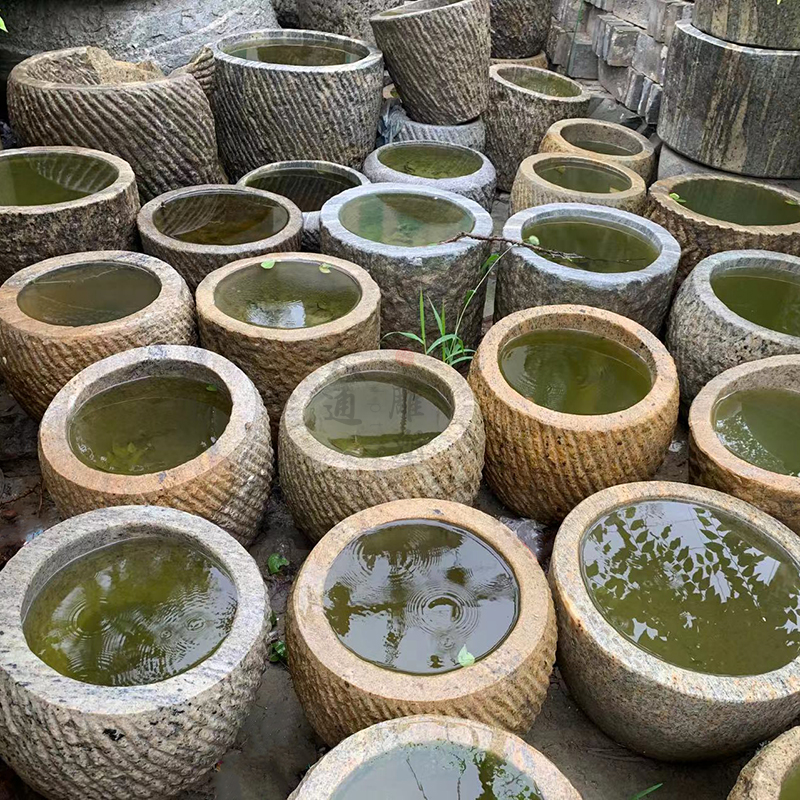 Stone-cylinder patio fish-fish stone fish tank flower-tank water cylinder stone basin stone trough round garden decorated stone sculpted flow water basin