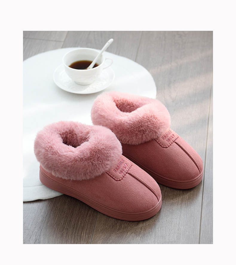 Một chiếc túi cao cổ Shangfen với dép bông nữ mới nhà dày đế dày ấm áp không trơn trượt cộng với giày nhung nam dày mùa đông dép đi nhà tắm