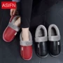 Túi cotton mùa thu và mùa đông với các cặp đôi nam nữ nhà trong nhà và ngoài trời Chất liệu da PU ấm áp chống trơn dày dép đi trong nhà tắm