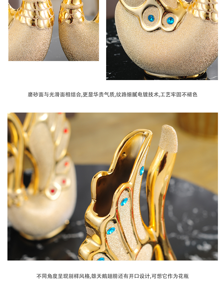 Couples swan furnishing articles gold - plated frosted set auger ceramics handicraft home sitting room TV ark adornment ornament