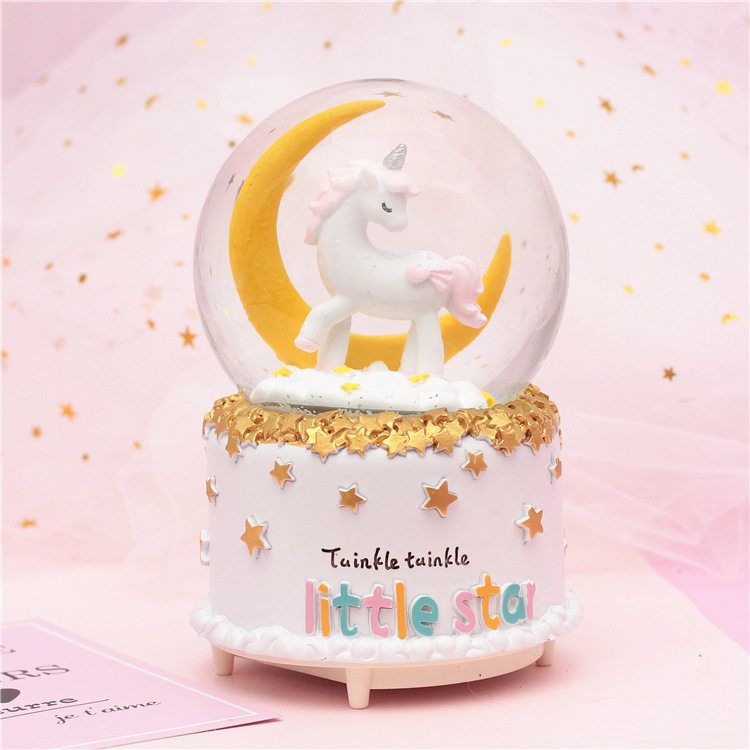 Crystal ball music box Unicorn music box Creative warm children's room decoration Girl heart small ornaments girl