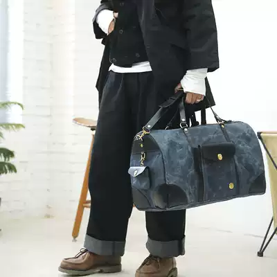 HK outdoor large capacity fans of sea blue wax cloth H-2 travel bag luggage retro practical big backpack