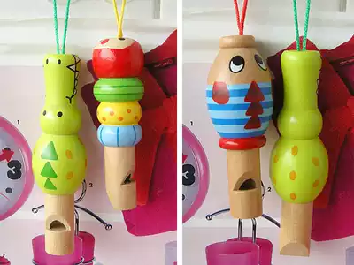 Wooden cute cartoon animal pirate small whistle can hang key chain children play musical instrument toys