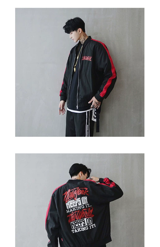 Áo khoác phi công dành cho nam Áo khoác lửng nam đường phố màu đỏ 嘻 jacket Áo khoác thủy triều Mỹ thương hiệu đồng phục nam mùa xuân và mùa thu