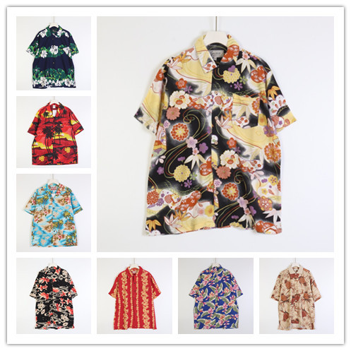 Vintage American-Made Hawaiian Hawaii American Street Loose Short-Sleeved Floral Shirt for Men and Women C6