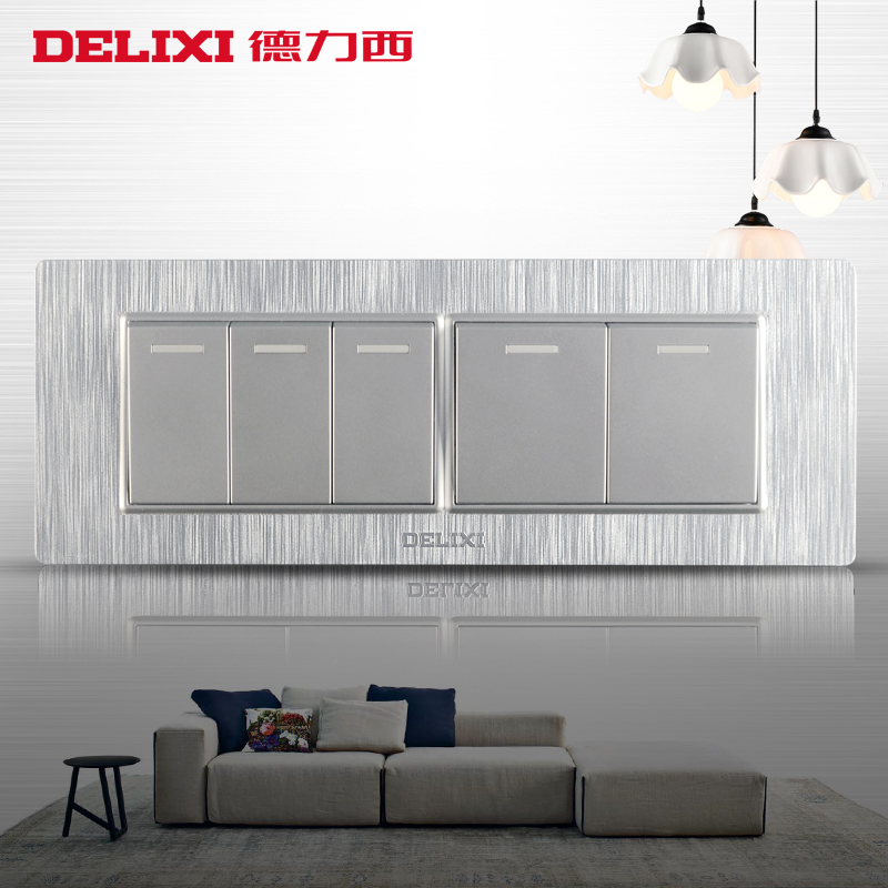 Dresy 118 type switch socket wire drawing silver grey panel Four five open double cut 5 opening five liulian