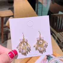 925 sterling silver Korea Dongdaemun openwork pale white water drop gem tassel hypoallergenic earrings ear hook women drop earrings