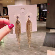 925 silver needle Korea Korean version of the high-end trench coat catwalk gas field plated real gold zircon water drop long tassel earrings for women