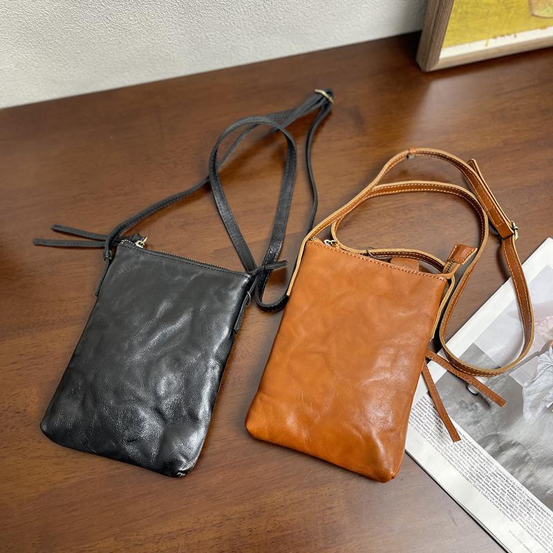 Mrfu First-Layer Vegetable-Tanned Leather Women's Bag, Single-Shoulder Retro Simple Small Bag, Crossbody Phone Bag, Casual Portable Genuine Leather Bag Mrfu First-Layer Vegetable-Tanned Leather Women's Bag, Single-Shoulder Retro Simple Small Bag, Crossbody Phone Bag, Casual Portable Genuine Leather Bag