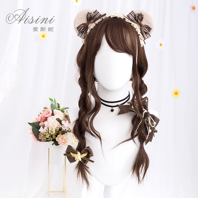 taobao agent 爱斯妮 Harajuku soft girl lolita wig female long hair fashion air Liu Haixiu face corn roll dark brown