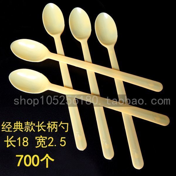 Thickened disposable plastic spoon long handle spoon milk tea burning fairy grass sand ice spoon long ice spoon long spoon fork