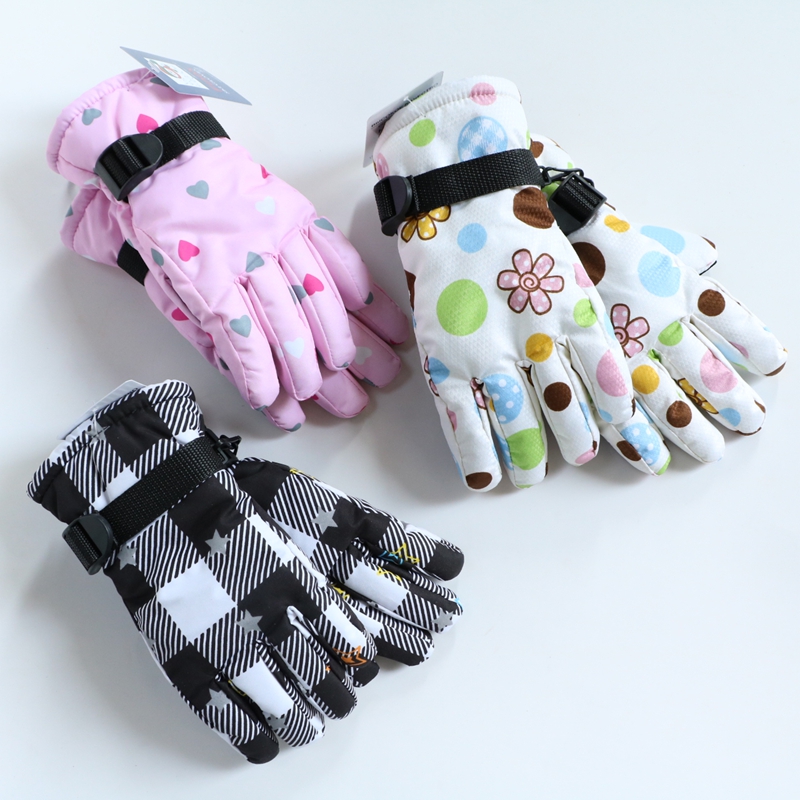 Winter playing snow gear -30 warm and waterproof windproof thickened male and female children's ski gloves single beat
