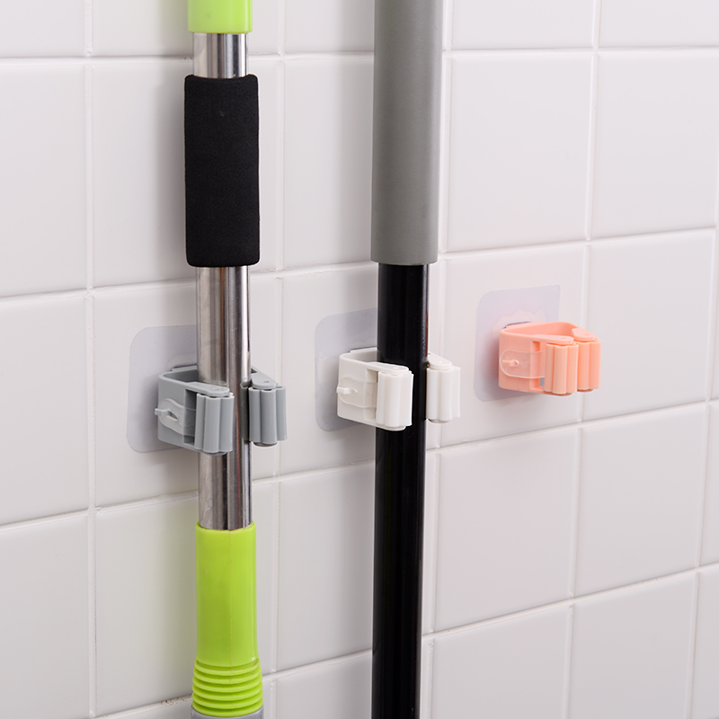 Mop adhesive hook broom card holder buckle strong load-bearing, no mark-free nail mop clip powder room wall hanger sticky hook
