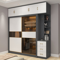 Environmentally friendly wood wardrobe sliding door modern simple home overall bedroom cabinet Nordic small apartment moving door wardrobe