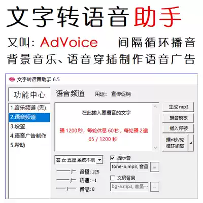 Text-to-voice assistant software speech synthesis software voice advertising recording production software background music