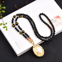 Thai Buddha chain Black Agate six-character truth Buddha chain hanging chain Crystal necklace Sweater chain Enamel hanging buckle