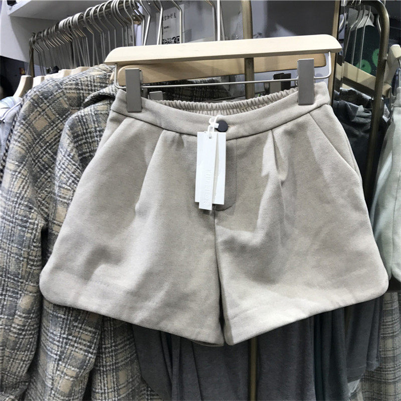 Wide Leg Shorts NIURUI New Rui 8880-2 Ni Material Skinny Autumn and Winter Korean Fashion Elastic Waist Shorts Women's Tide