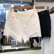 European station denim shorts womens holes 2019 summer new Hong Kong flavor Korean version chic loose high waist burr hot pants women