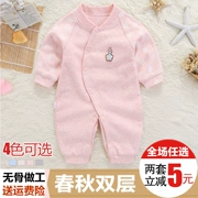 Quần áo trẻ em mùa xuân và mùa thu đôi cotton quần áo sơ sinh 0-3 tháng 6 Quần áo nam nữ ấm áp mùa xuân cho bé