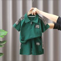 Boys short-sleeved suit summer 2024 new summer two-piece set little boy street casual polo shirt two-piece set