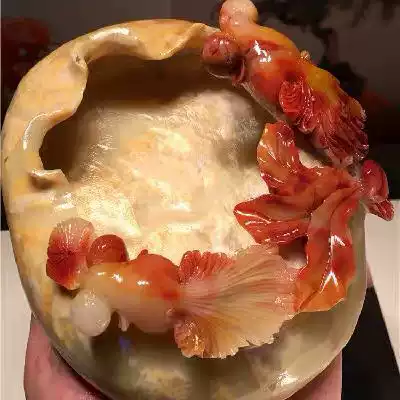 Shoushan Furong Ishida Huang Changhua Bahrain Qingtian stone carving decoration seal Blue and white porcelain Fish tank Cigarette ashtray pen wash