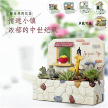 zakka creative resin fleshy flower pot micro field landscape ornaments decoration Wall Wall Christmas gift flower