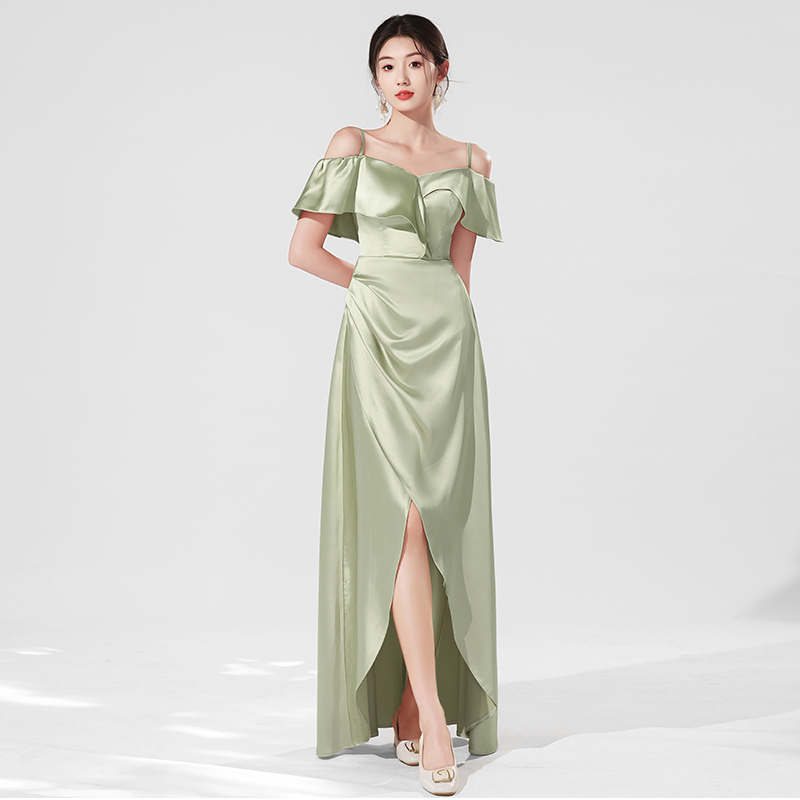 Olive Green Satin Bridesmaid Dress 2026 New Style Sister Dress Petite Host Choir Event Performance Banquet Dress