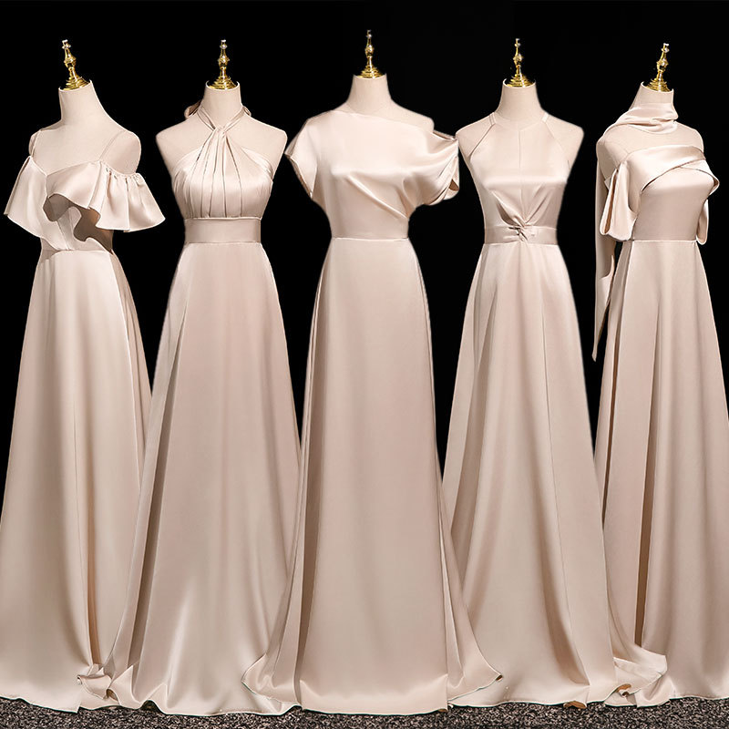 Champagne-Colored Bridesmaid Dress 2026 New Style High-End Satin Niche Design Sister Group Dress Can Be Worn Casually Champagne-Colored Bridesmaid Dress 2026 New Style High-End Satin Niche Design Sister Group Dress Can Be Worn Casually