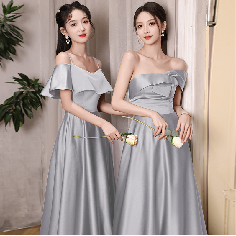 Satin Bridesmaid Dress 2026 New Style Gray Sister Group Everyday Wear High-End Niche Dress Wedding Bridesmaid Dress
