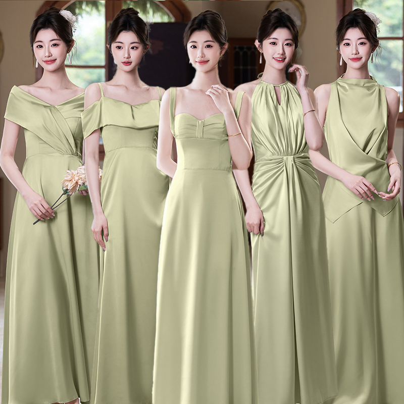 Green Satin Bridesmaid Dress 2026 New Style Plus Size High-End Sister Group High-End Niche Dress Suitable for Everyday Wear